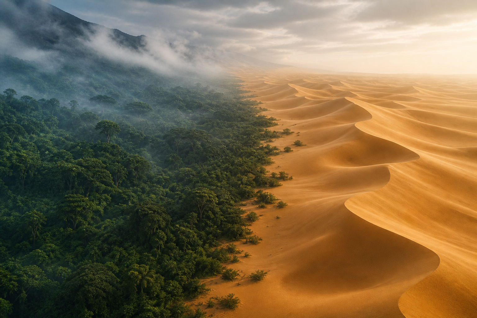 Dense jungle meeting golden desert dunes